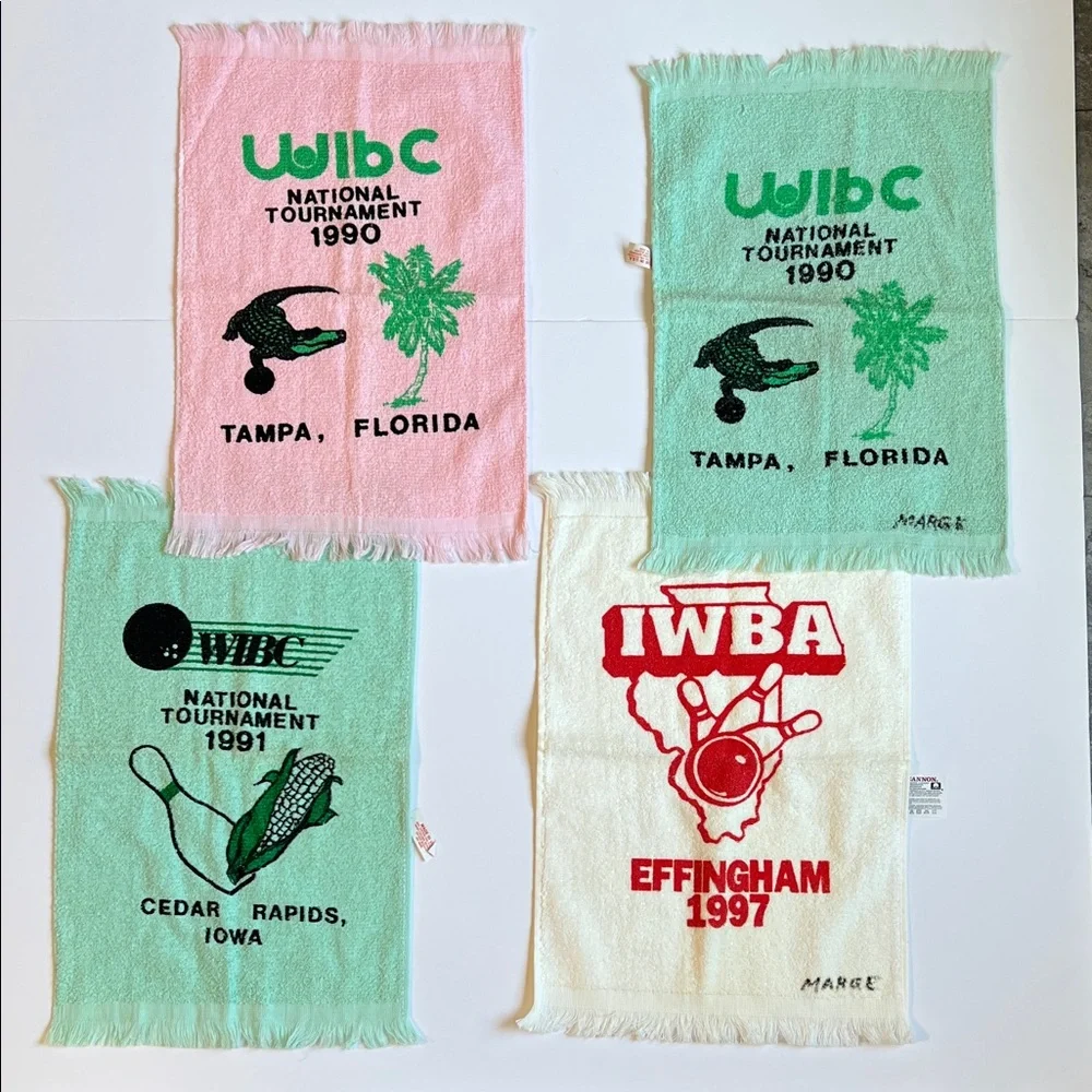 vintage Bowling club Towels Set of 4- Cedar rapids, Tampa FL, & effingham
